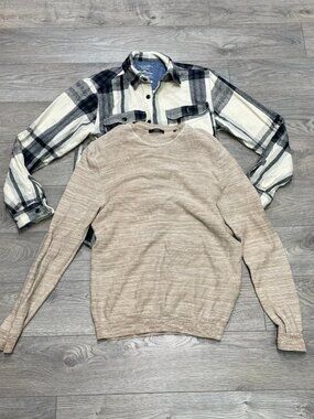 Jack & Jones Premium Plaid CPO Overshirt & Knit Sweater Bundle Medium Mens Lot